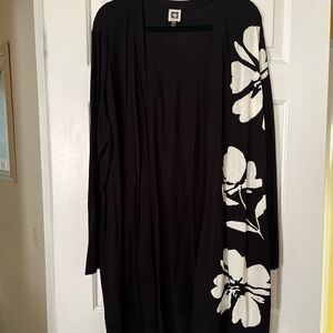 Anne Klein Black and White Floral Cardigan 3x